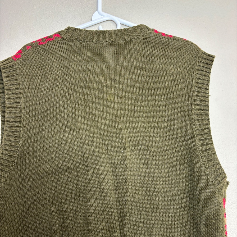Vintage Catalina Fair‎ Isle Sweater Vest Womens Large Olive Green Pink Granny L - Picture 10 of 11